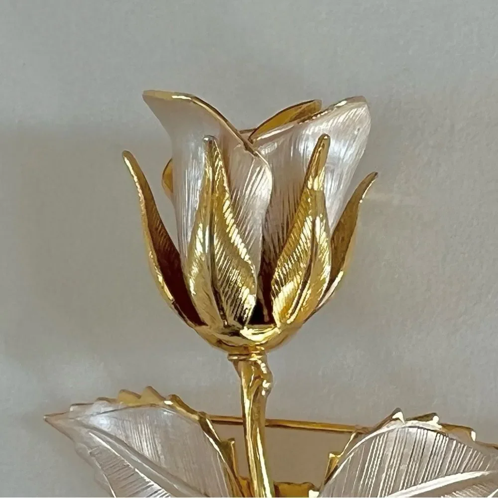 Vintage Two Tone Silver Gold Tone Rose Brooch